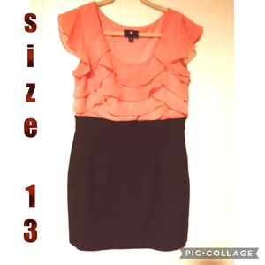 IZ Byer Pencil Dress Black Coral Ruffles Midi Bodycon Office Corpcore Women 13